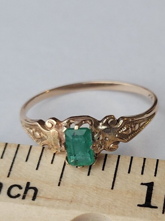 Victorian Natural Emerald Ring Antique Ostby Barton May Birthstone 10k - Picture 14 of 15